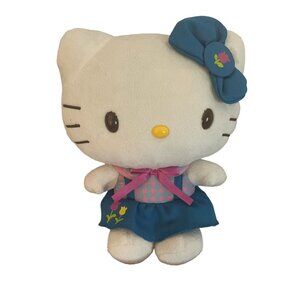 Sanrio Hello Kitty Cat Plush White Blue Tulip Bow and Dress 10"‎ Sitting 2013